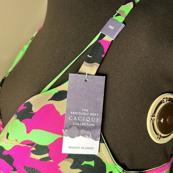 CACIQUE Colorful Camouflage Boost Plunge Bra 38D - Picture 7 of 9